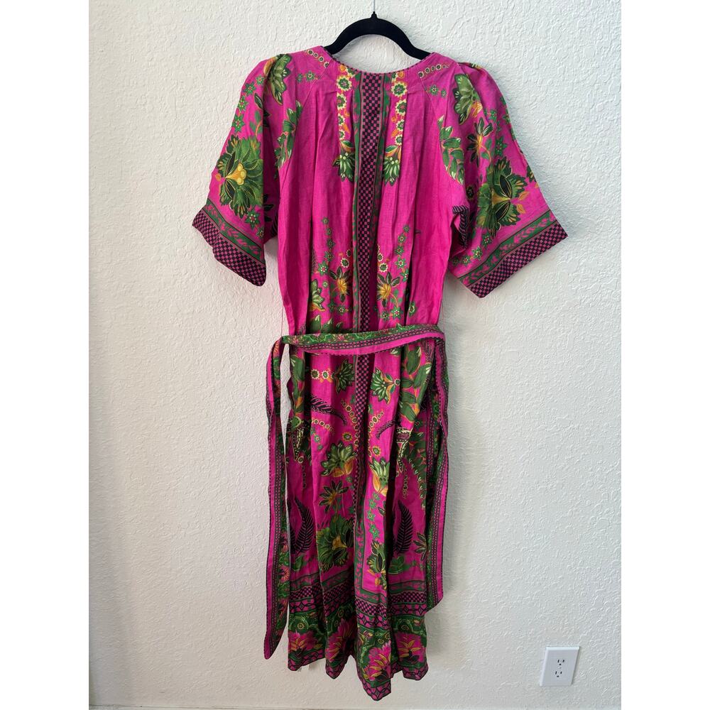 Farm Rio $298 Pink Ana Tapestry Midi XS Dress Floral Cottagecore Linen - Picture 4 of 10